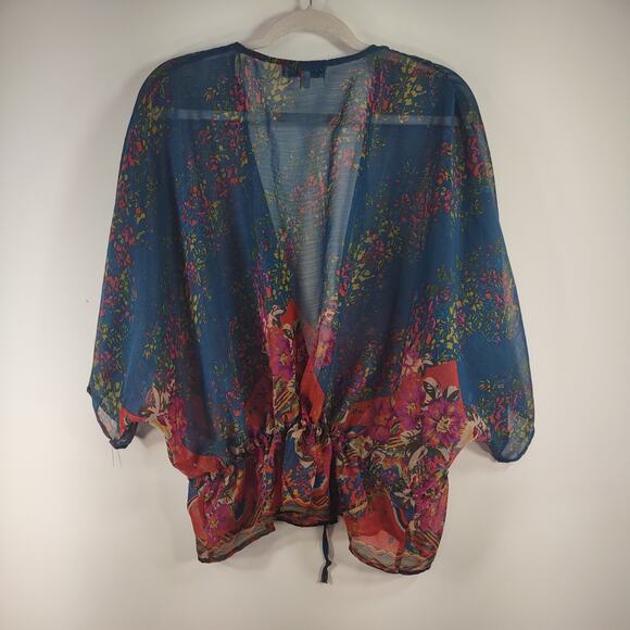 August Silk Options Sheer Boho Short Kimono, Size Medium - Picture 8 of 8